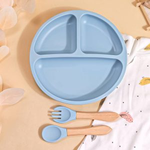 সিলিকন Double Spoon সেকশন প্লেট সেট, (Rose Pink or Dusty Pink)