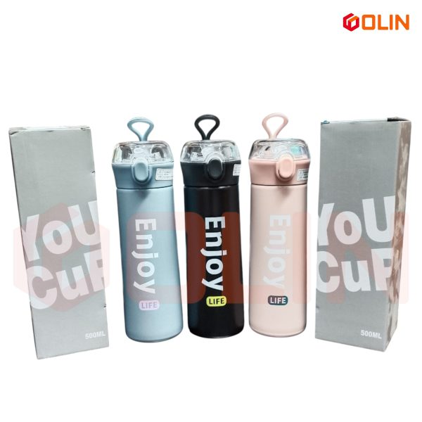 YoUCuP Stainless Steel Thermos Flask Water Bottle with Straw, 500 ML - Image 2