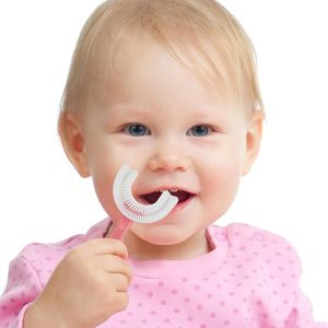Toothbrush U Shaped For Kids, Soft Silicone Brush Head Whole Mouth with Handle 360 °